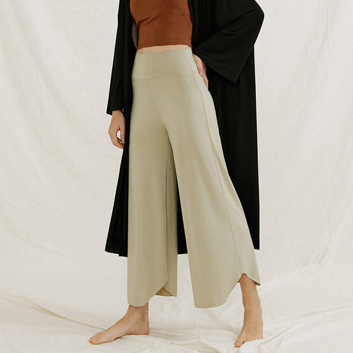 Buddha Stones Casual Plain Loose Irregular Geometric Hem Women's Leica Wide Leg Pants - image 14