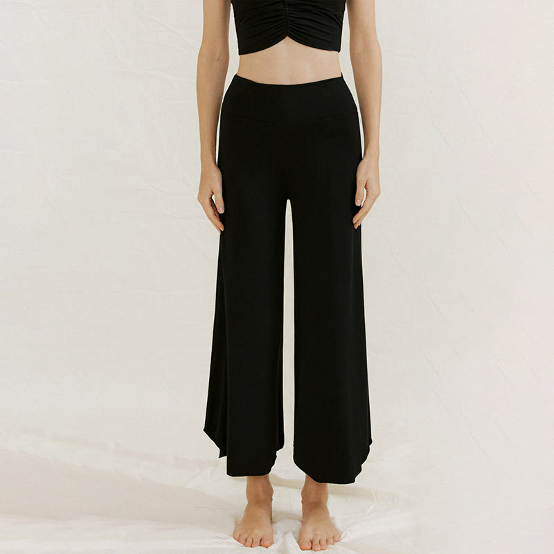 Buddha Stones Casual Plain Loose Irregular Geometric Hem Women's Leica Wide Leg Pants - Black - US4，UK/AU8，EU36 (L) - image 24