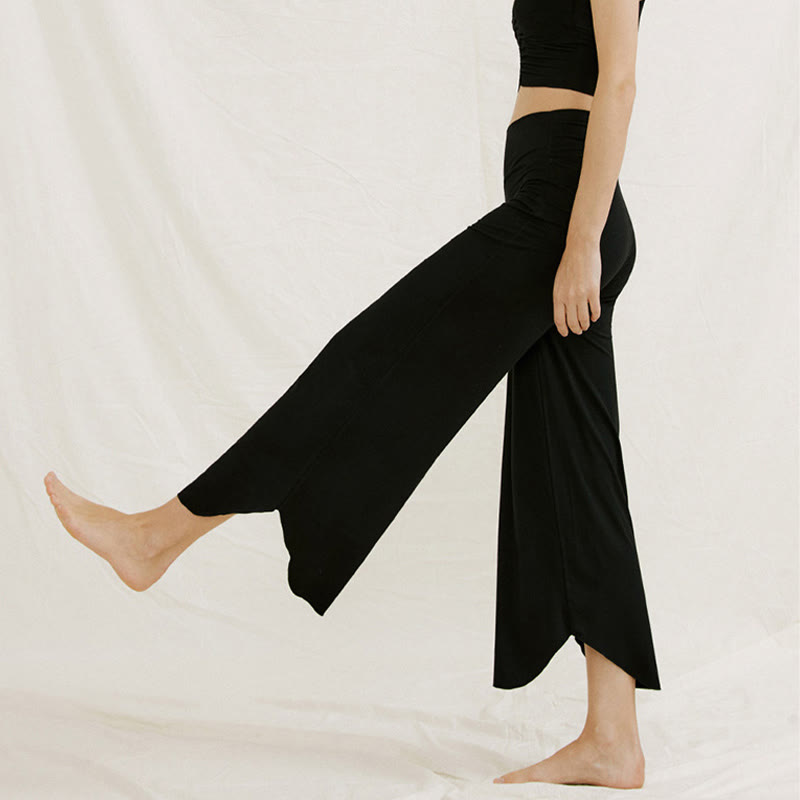 Buddha Stones Casual Plain Loose Irregular Geometric Hem Women's Leica Wide Leg Pants - image 28