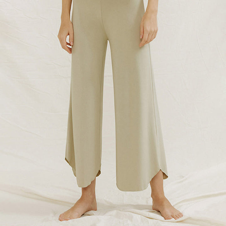 Buddha Stones Casual Plain Loose Irregular Geometric Hem Women's Leica Wide Leg Pants - image 16