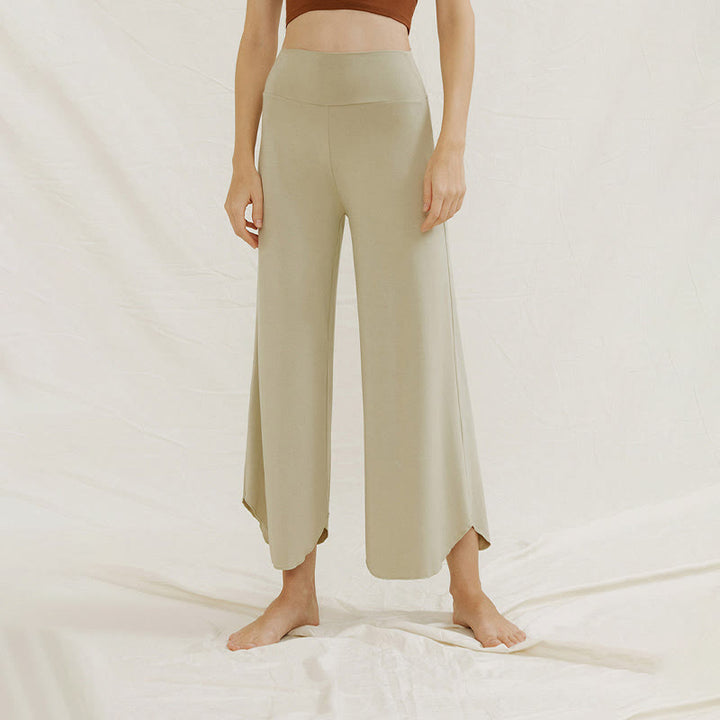 Buddha Stones Casual Plain Loose Irregular Geometric Hem Women's Leica Wide Leg Pants - image 13