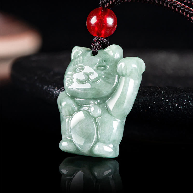 Buddha Stones Lucky Cat Jade Abundance Necklace Pendant