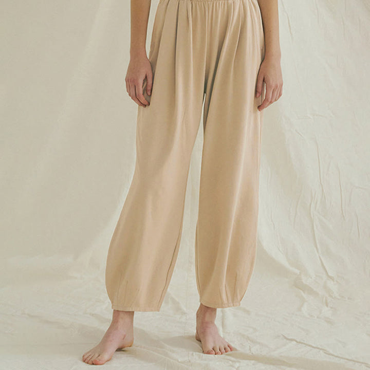 Buddha Stones Casual Plain Breathable Loose Women's Leica Harem Pants With Pockets - Wheat - US4，UK/AU8，EU36 (L) - image 0