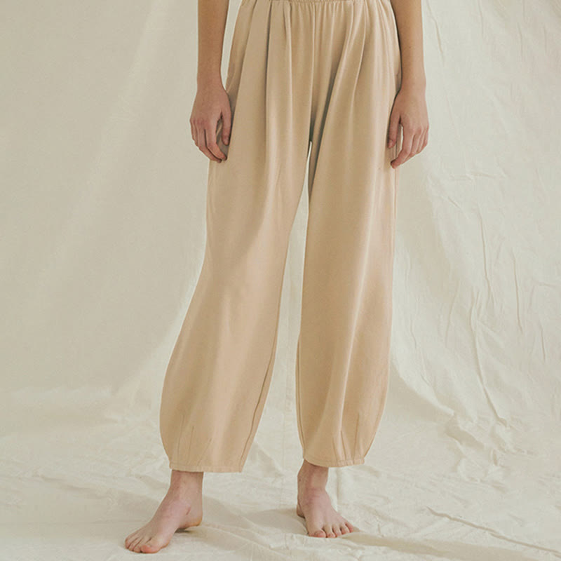 Buddha Stones Casual Plain Breathable Loose Women's Leica Harem Pants With Pockets - Wheat - US4，UK/AU8，EU36 (L) - image 1