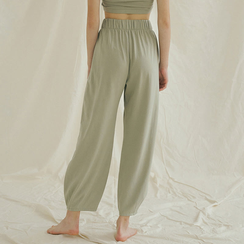 Buddha Stones Casual Plain Breathable Loose Women's Leica Harem Pants With Pockets - image 18