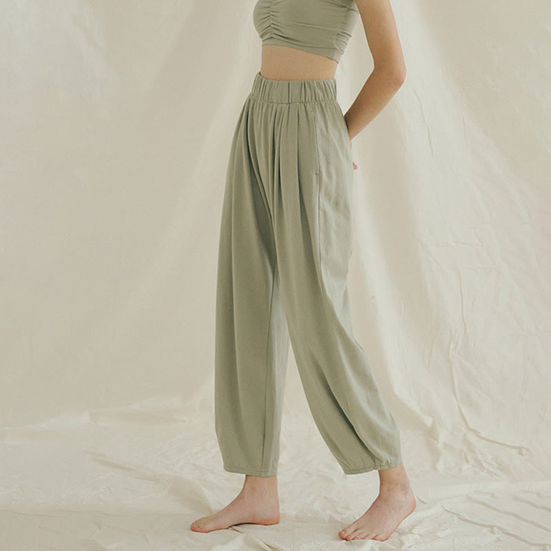 Buddha Stones Casual Plain Breathable Loose Women's Leica Harem Pants With Pockets - image 15