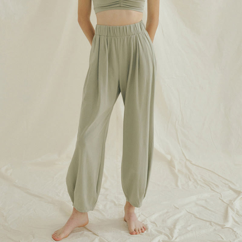 Buddha Stones Casual Plain Breathable Loose Women's Leica Harem Pants With Pockets - DarkSeaGreen - US4，UK/AU8，EU36 (L) - image 13