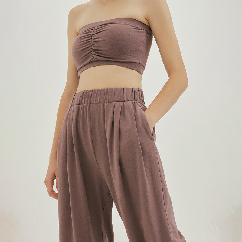 Buddha Stones Casual Plain Breathable Loose Women's Leica Harem Pants With Pockets - image 26