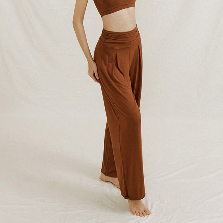 Buddha Stones Casual Plain High Waist Loose Fit Women's Leica Wide Leg Pants