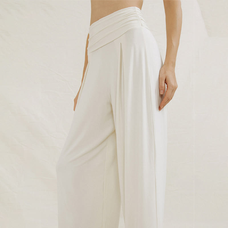 Buddha Stones Casual Plain High Waist Loose Fit Women's Leica Wide Leg Pants