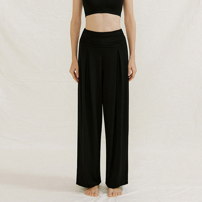 Buddha Stones Casual Plain High Waist Loose Fit Women's Leica Wide Leg Pants - Black - US6，UK/AU10，EU38 (L) - image 16