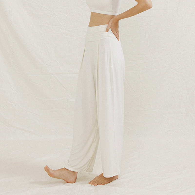 Buddha Stones Casual Plain High Waist Loose Fit Women's Leica Wide Leg Pants