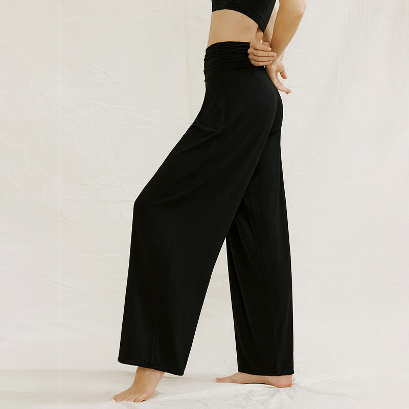 Buddha Stones Casual Plain High Waist Loose Fit Women's Leica Wide Leg Pants