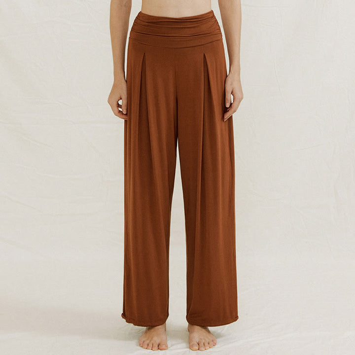 Buddha Stones Casual Plain High Waist Loose Fit Women's Leica Wide Leg Pants