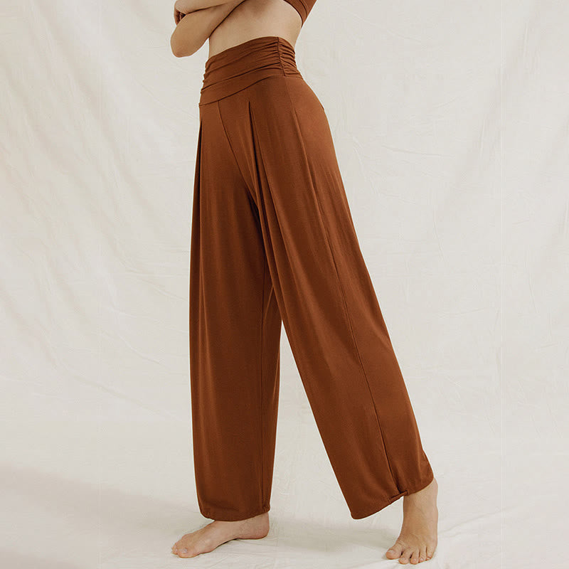 Buddha Stones Casual Plain High Waist Loose Fit Women's Leica Wide Leg Pants