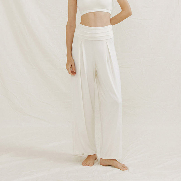 Buddha Stones Casual Plain High Waist Loose Fit Women's Leica Wide Leg Pants