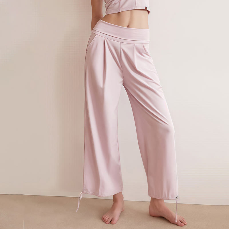 Buddha Stones Casual Plain Drawstring Hems Women's Leica Pants With Pockets - image 11