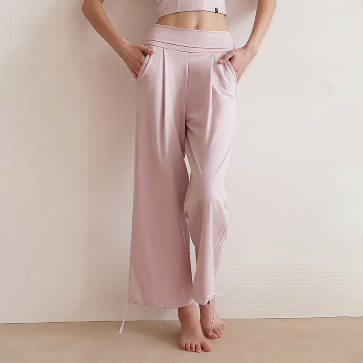 Buddha Stones Casual Plain Drawstring Hems Women's Leica Pants With Pockets - image 12