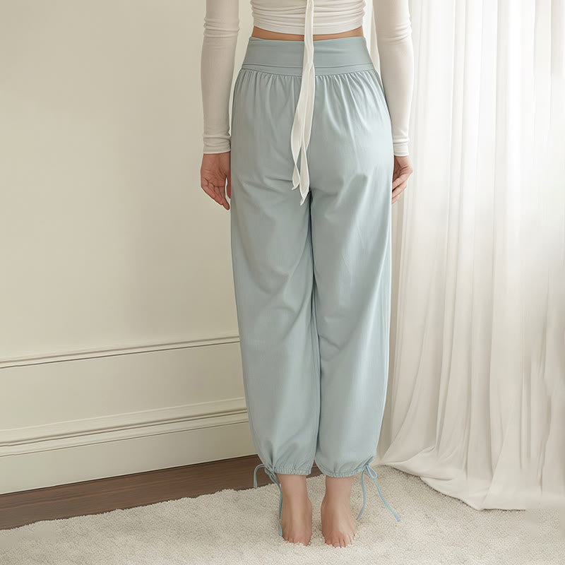 Buddha Stones Casual Plain Drawstring Hems Women's Leica Pants With Pockets - image 3