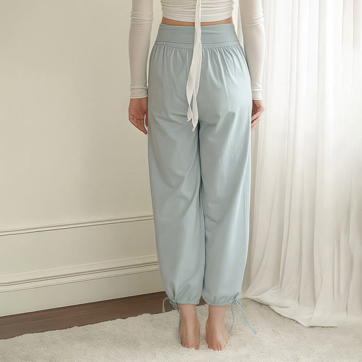 Buddha Stones Casual Plain Drawstring Hems Women's Leica Pants With Pockets - image 3
