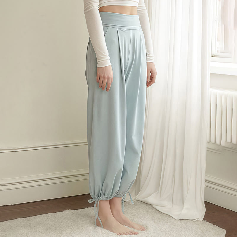 Buddha Stones Casual Plain Drawstring Hems Women's Leica Pants With Pockets - image 2
