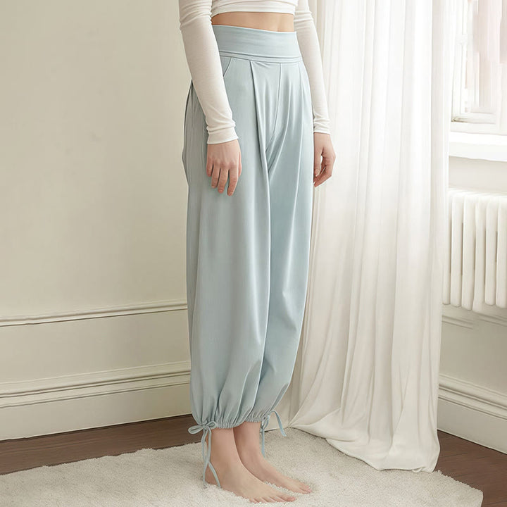 Buddha Stones Casual Plain Drawstring Hems Women's Leica Pants With Pockets - image 2