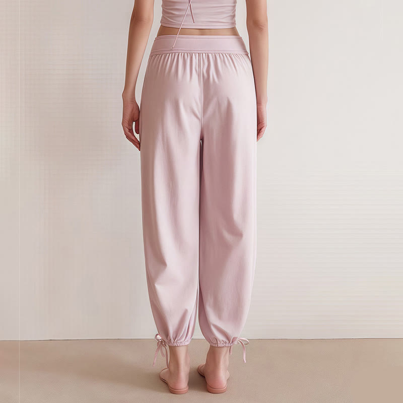 Buddha Stones Casual Plain Drawstring Hems Women's Leica Pants With Pockets - image 9