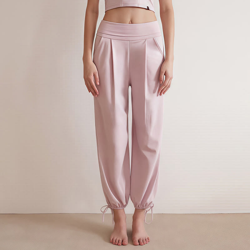 Buddha Stones Casual Plain Drawstring Hems Women's Leica Pants With Pockets - Pink - US4，UK/AU8，EU36 (L) - image 9