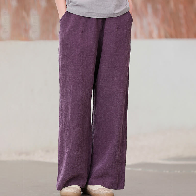 Buddha Stones Casual Plain Loose Straight Leg Women's Ramie Cotton Wide Leg Pants With Pockets - image 1
