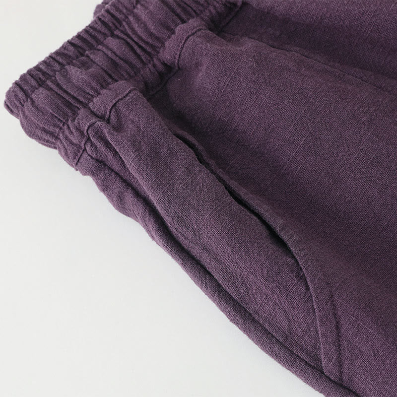 Buddha Stones Casual Plain Loose Straight Leg Women's Ramie Cotton Wide Leg Pants With Pockets - image 4