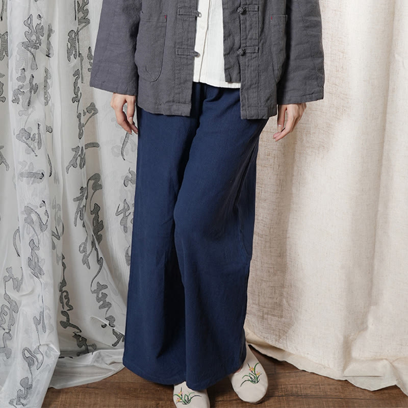 Buddha Stones Casual Plain Loose Straight Leg Women's Ramie Cotton Wide Leg Pants With Pockets - MidnightBlue - US6，UK/AU10，EU38 (L) - image 17