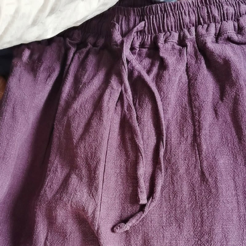 Buddha Stones Casual Plain Loose Straight Leg Women's Ramie Cotton Wide Leg Pants With Pockets - image 5