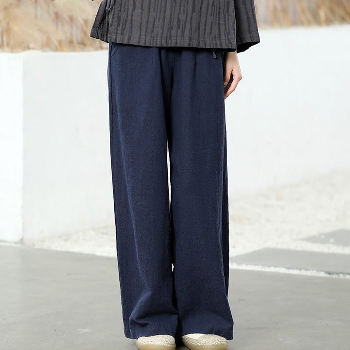 Buddha Stones Casual Plain Loose Straight Leg Women's Ramie Cotton Wide Leg Pants With Pockets - image 20