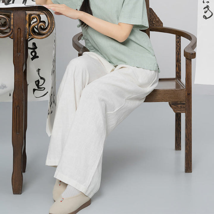 Buddha Stones Casual Plain Loose Straight Leg Women's Ramie Cotton Wide Leg Pants With Pockets - image 14