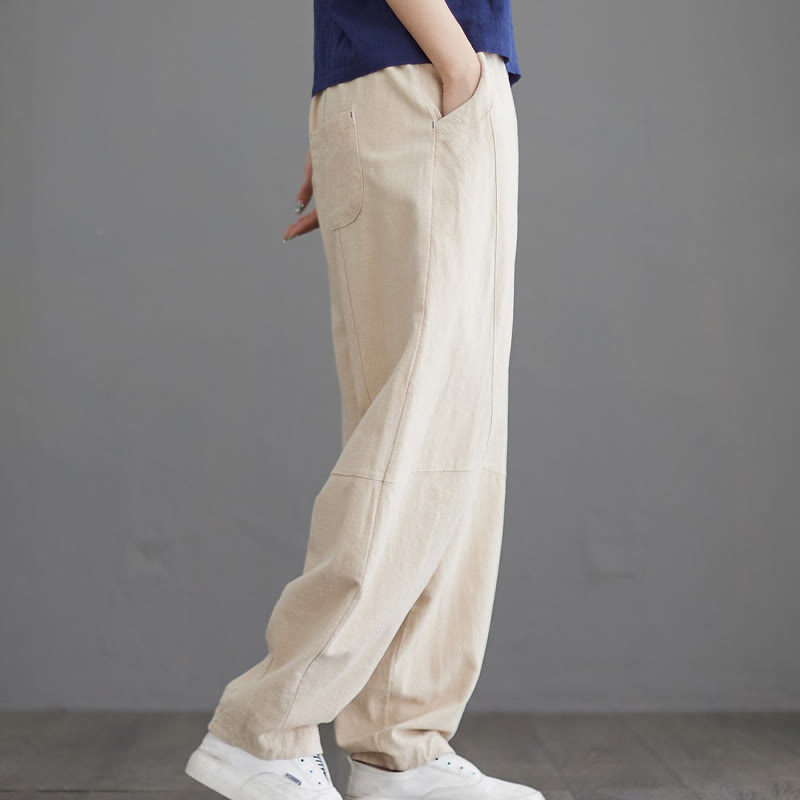 Buddha Stones Casual Plain Loose Women's Cotton Pants With Pockets