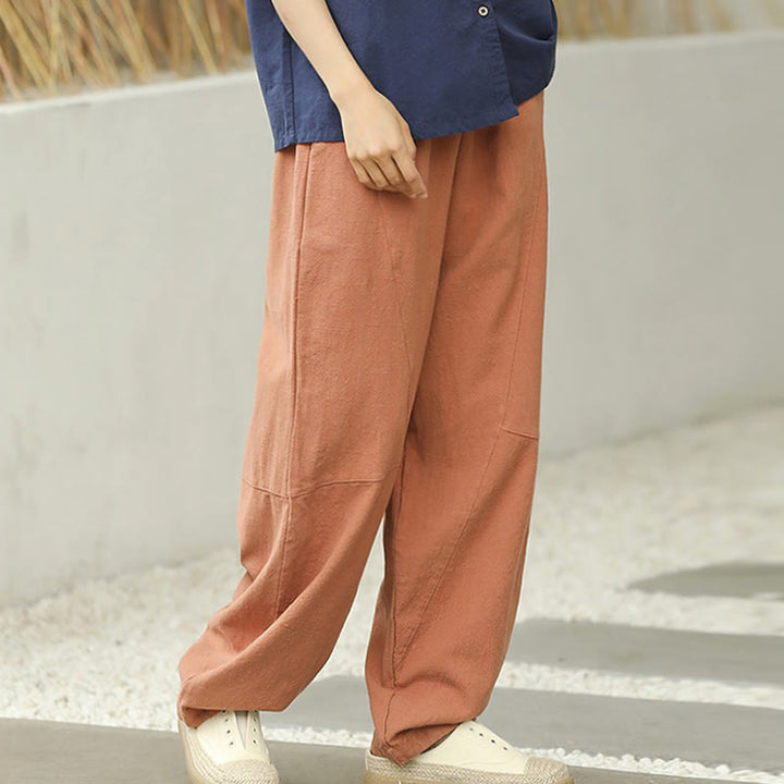 Buddha Stones Casual Plain Loose Women's Cotton Pants With Pockets - LightSalmon - US8-10，UK/AU12-14，EU40-42 (XL) - image 9