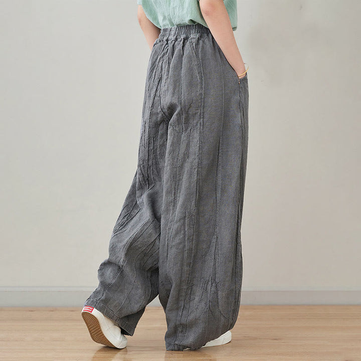 Buddha Stones Casual Plain Loose Tie-Dye Distressed Women's Ramie Pants With Pockets - image 8