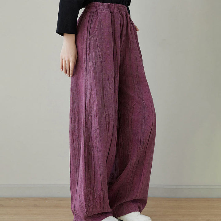 Buddha Stones Casual Plain Loose Tie-Dye Distressed Women's Ramie Pants With Pockets - image 2