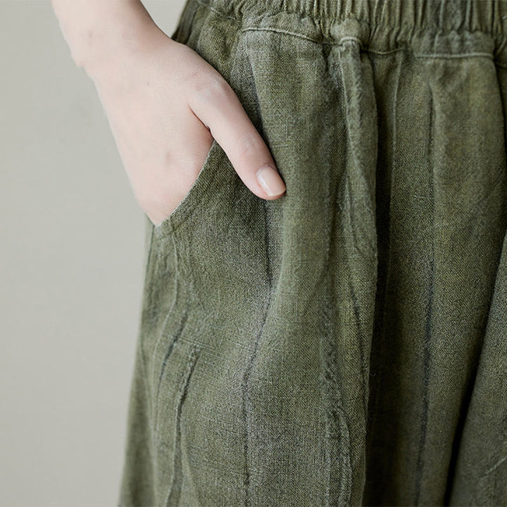 Buddha Stones Casual Plain Loose Tie-Dye Distressed Women's Ramie Pants With Pockets - image 15