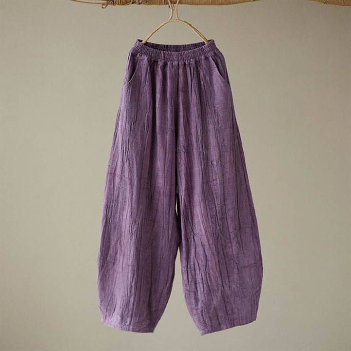 Buddha Stones Casual Plain Loose Tie-Dye Distressed Women's Ramie Pants With Pockets - image 19