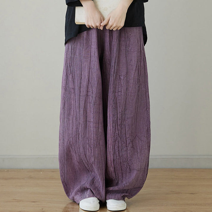 Buddha Stones Casual Plain Loose Tie-Dye Distressed Women's Ramie Pants With Pockets - image 17