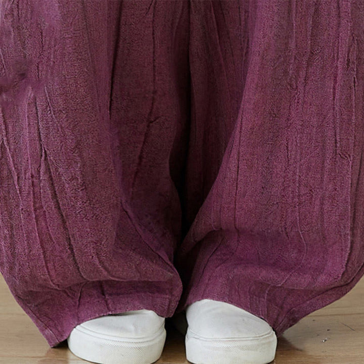 Buddha Stones Casual Plain Loose Tie-Dye Distressed Women's Ramie Pants With Pockets - image 4