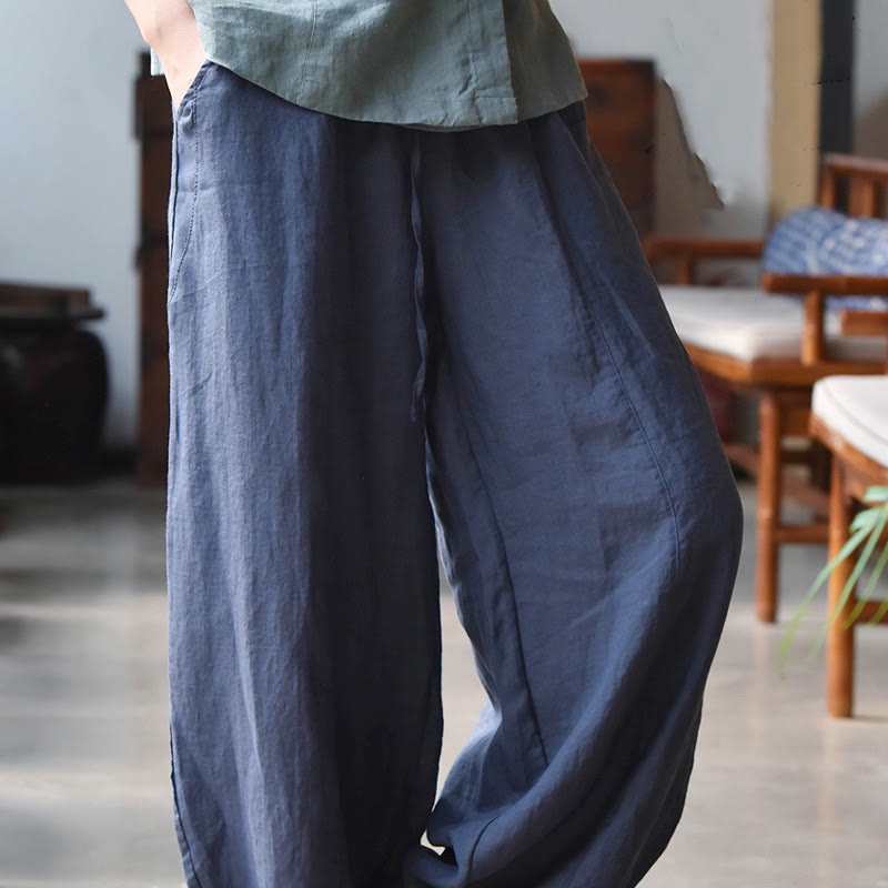 Buddha Stones Casual Plain Loose Rope Women's Cotton Linen Pants With Pockets -  SteelBlue - US6，UK/AU10，EU38 (L) - image 25