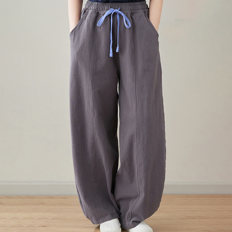 Buddha Stones Casual Plain Loose Rope Women's Cotton Linen Pants With Pockets - SlateGray - US6，UK/AU10，EU38 (L) - image 10