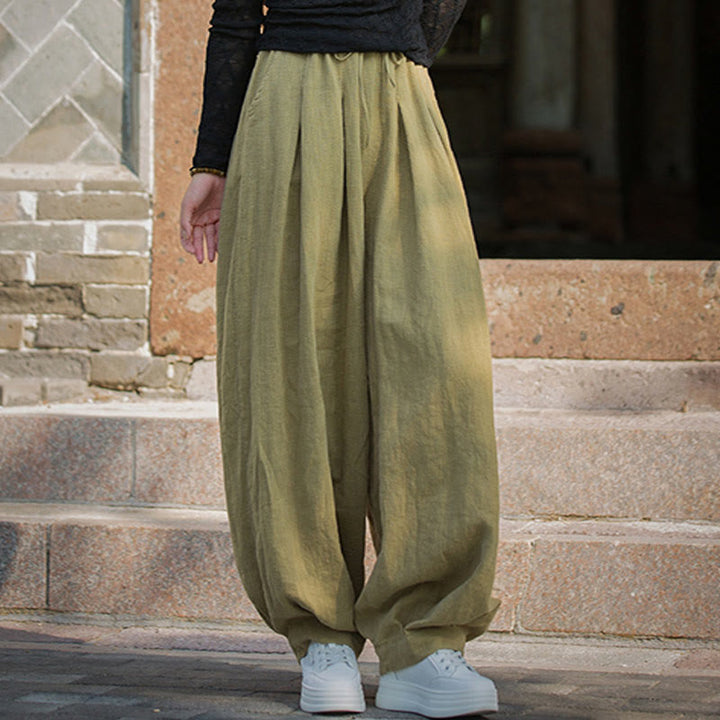 Buddha Stones Casual Plain Loose Waist Tie Rope Women's Ramie Cotton Pants With Pockets - image 35