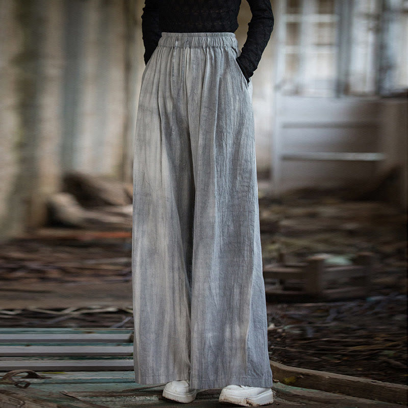 Buddha Stones Casual Plain Loose Handmade Tie-Dye Women's Ramie Cotton Wide Leg Pants With Pockets - image 2