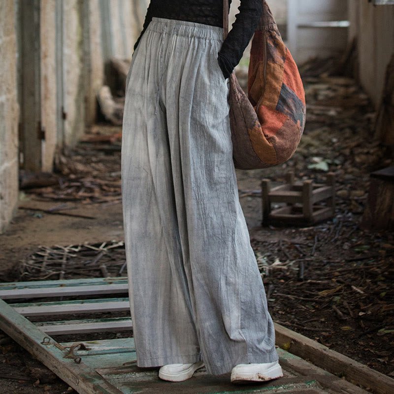 Buddha Stones Casual Plain Loose Handmade Tie-Dye Women's Ramie Cotton Wide Leg Pants With Pockets - image 5