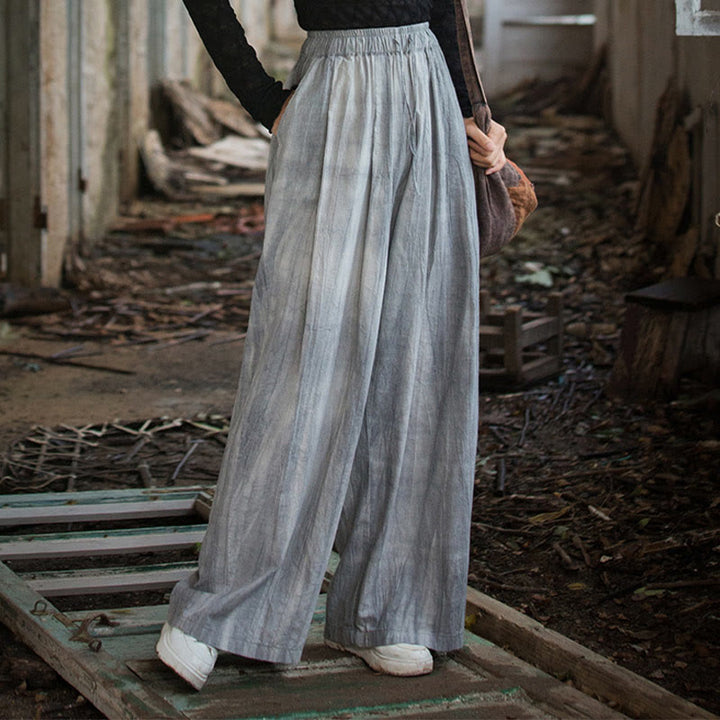 Buddha Stones Casual Plain Loose Handmade Tie-Dye Women's Ramie Cotton Wide Leg Pants With Pockets - DarkGray - US4-6，UK/AU8-10，EU36-38 (F) - image 0