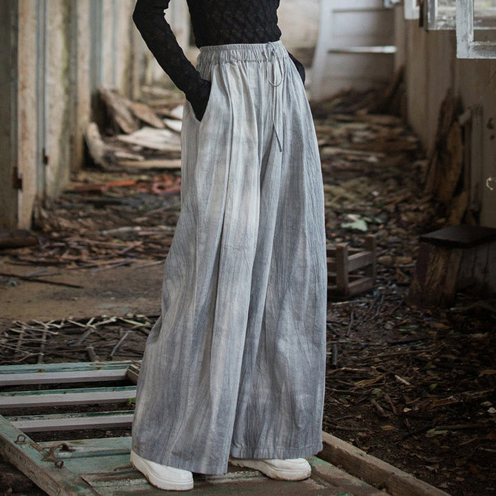 Buddha Stones Casual Plain Loose Handmade Tie-Dye Women's Ramie Cotton Wide Leg Pants With Pockets - image 6