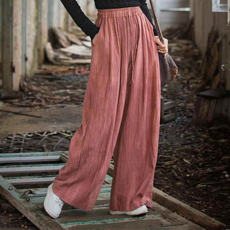 Buddha Stones Casual Plain Loose Handmade Tie-Dye Women's Ramie Cotton Wide Leg Pants With Pockets - image 12